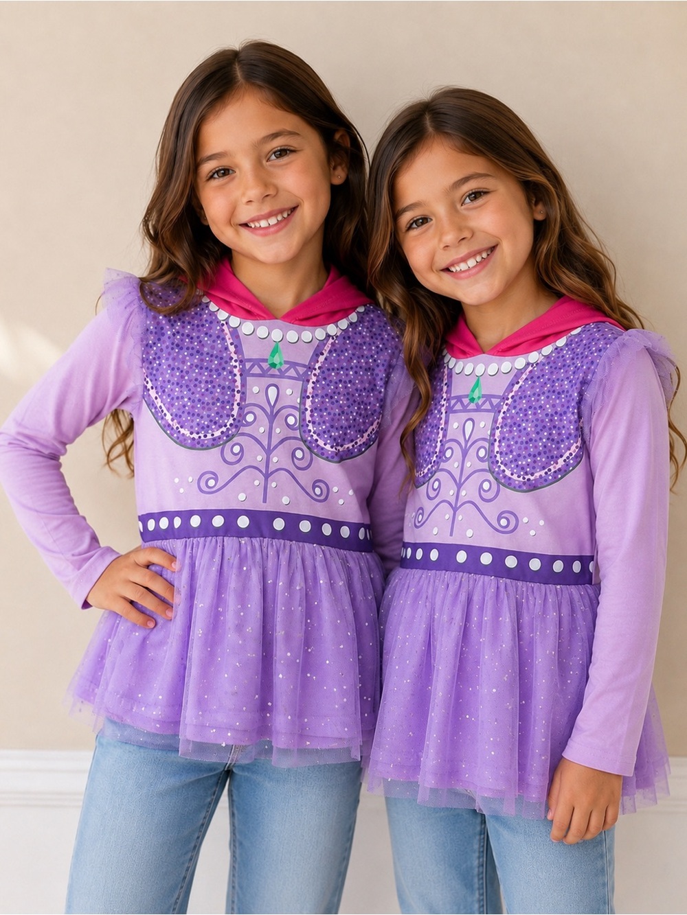 2 Nickelodeon Shimmer and Shine Pink Hooded Tops Size 7/8